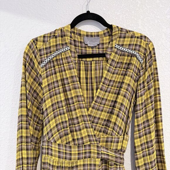Anthropologie Dalton Wrap Maxi Dress Plaid Mustard Yellow Academia Fall Medium - Picture 4 of 16
